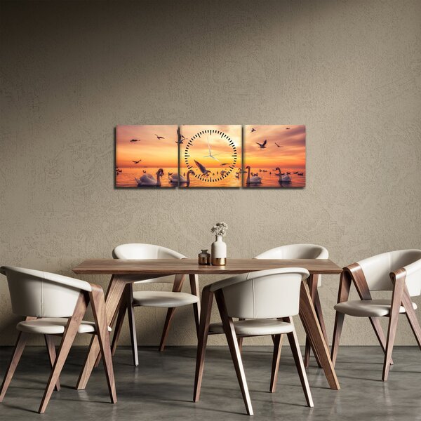 Obraz - Labutě (s hodinami) (90x30 cm)