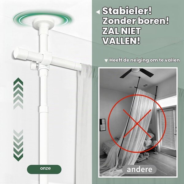 Nastavitelný rozdělovač prostoru bez vrtání pro závěs, od stropu až k podlaze (šířka 89-254 cm) – opakovaně použitelný – bílý