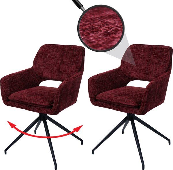 Sada 2 jídelních židlí HWC-N74, kuchyňská židle, otočná s automatickým návratem, žinylková tkanina (490 g/m²) Oeko-Tex bordeaux