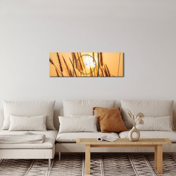 Obraz - Traviny ve slunci (s hodinami) (90x30 cm)