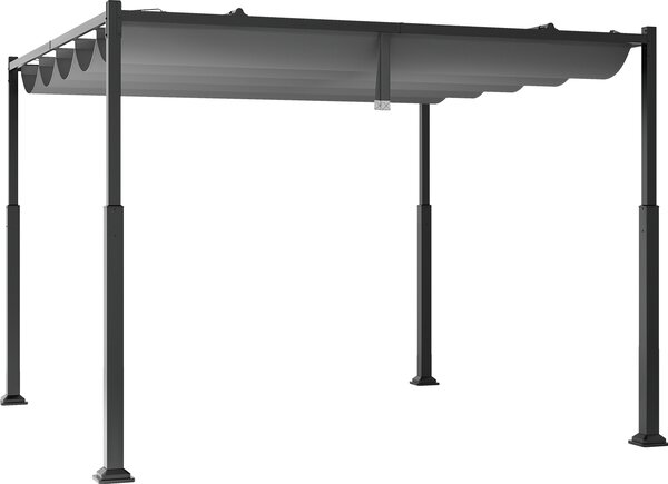 COSTWAY pergola s posuvnou střechou, 3,1x3,1m pavilon vodotěsný stabilní zimě odolný, zahradní pavilon s robustními kovovými sloupy