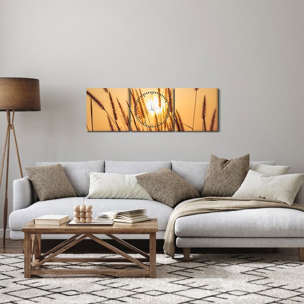 Obraz - Traviny ve slunci (s hodinami) (90x30 cm)