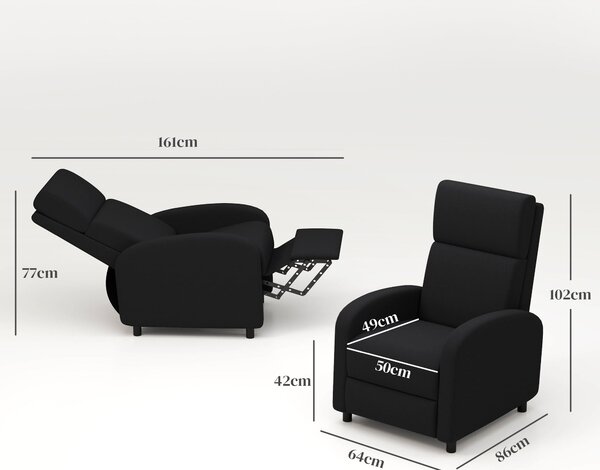 HOMCOM Ručně Polohovatelné Relaxační Křeslo Potahované Syntetickým Lnem s Podnožkou a Vysokou Opěrkou pro Zatížení 120 kg - Křeslo do Ložnice a Kancel