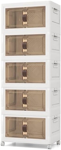 COSTWAY Skládací box s víkem, úložný box 316 L, sada 5 stohovatelných plastových boxů, 59,5 x 37,5 x 170 cm, bílý