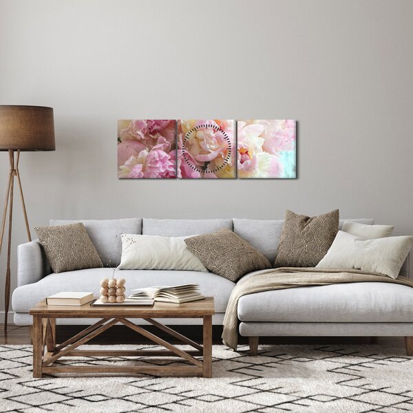 Obraz - Pivoňky (s hodinami) (90x30 cm)