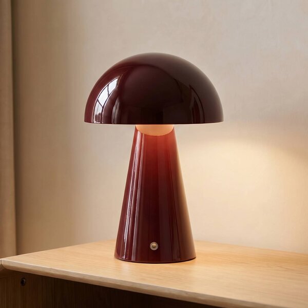 Lindby Akumulátorová stolní lampa LED Nevijo, červená, Ø 20 cm, USB, stmívač, stmívatelný, Červená, Obývací pokoj / jídelna, kov, Moderní