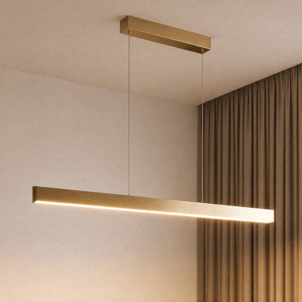 Lucande LED závěsné světlo Mylosh, zlaté, 150 cm, stmívatelné, stmívatelný, Mosaz / zlato, Obývací pokoj / jídelna, Hliník, Moderní