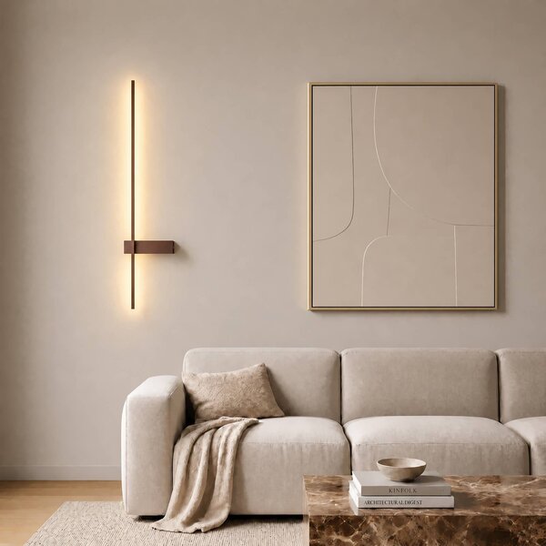Lindby Nástěnné světlo Natsumi, hnědé, hliník, 90 cm, Hnědá / rez, Obývací pokoj / jídelna, Hliník, Moderní