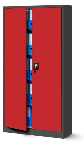 Plechová policová skříň JAN, 900 x 1850 x 400 mm, antracitová-červená