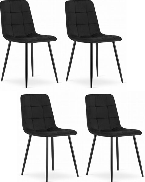 Židle CETARA černý velur, kovové nohy, do obývacího pokoje, kanceláře, ložnice, 4 kusy, rozměry 45x87x51 cm, nosnost do 110 kg