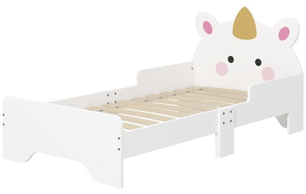 Dětská postel ZONEKIZ pro děti 3-6 let 143x74x67 cm dřevěná postel ve tvaru jednorožce moderní nábytek do dětského pokoje nosnost 80 kg bílá | Aosom