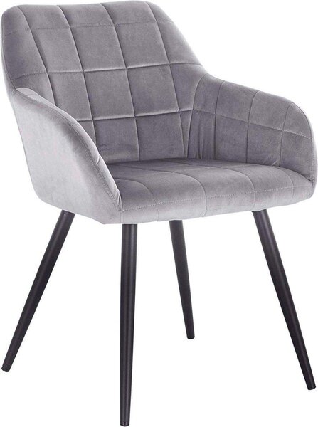 Jídelní židle – šedá – samet – černé kovové nohy – s područkami – výška sedáku 47 cm – 1 kus