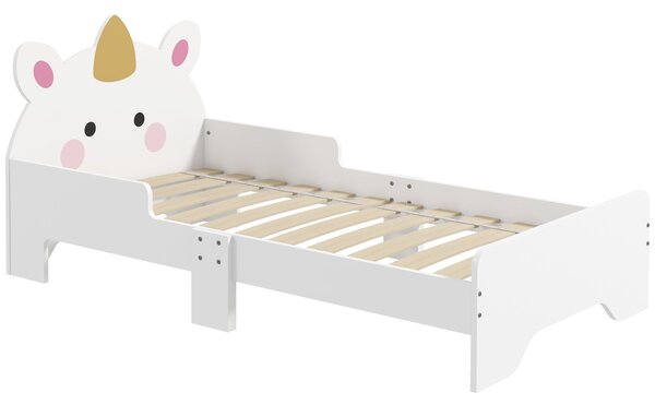Dětská postel ZONEKIZ pro děti 3-6 let 143x74x67 cm dřevěná postel ve tvaru jednorožce moderní nábytek do dětského pokoje nosnost 80 kg bílá | Aosom