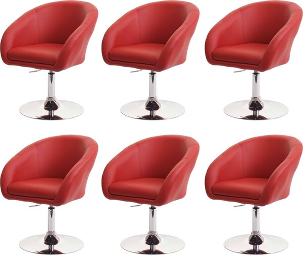 Sada 6 jídelních židlí HWC-F19, kuchyňská židle otočná židle lounge chair, otočná výškově nastavitelná Imitace kůže červená