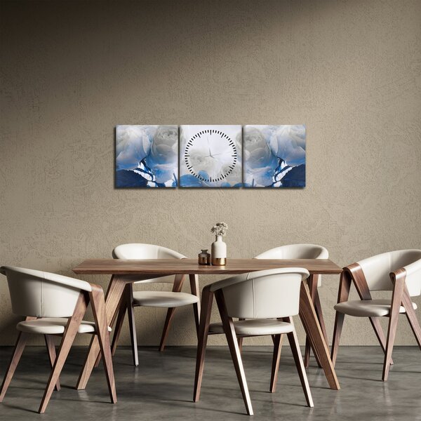 Obraz - Bílé růže (s hodinami) (90x30 cm)