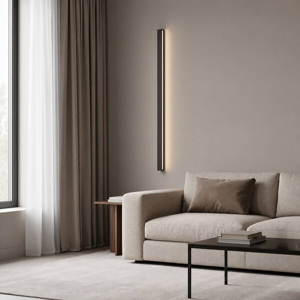 Lucande LED nástěnné světlo Kinsley, 90 cm, černé, stmívatelné,, stmívatelný, Černá, Obývací pokoj / jídelna, kov, Moderní