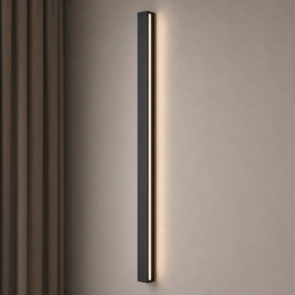 Lucande LED nástěnné světlo Kinsley, 90 cm, černé, stmívatelné,, stmívatelný, Černá, Obývací pokoj / jídelna, kov, Moderní