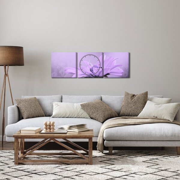 Obraz - Fialová květina (s hodinami) (90x30 cm)