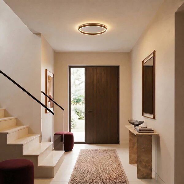 Lucande LED stropní svítidlo Rylan, hnědé, Ø 62 cm, stmívatelné,, stmívatelný, Hnědá / rez, Obývací pokoj / jídelna, kov, Moderní