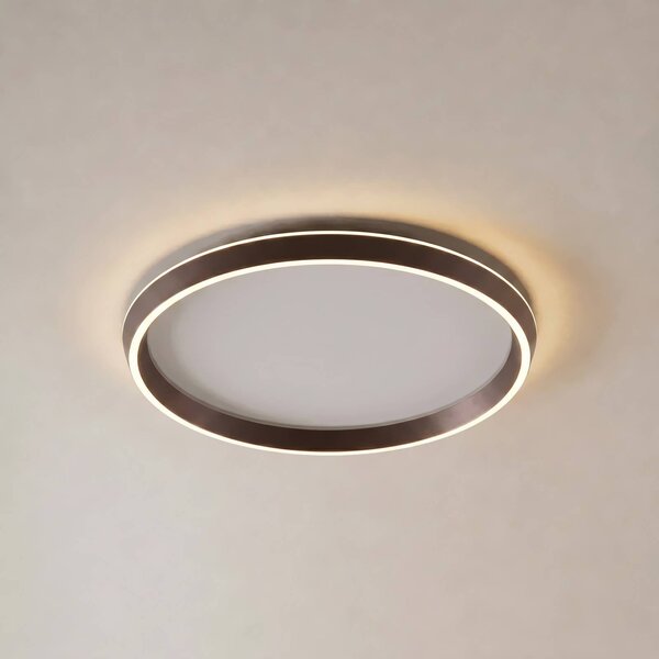 Lucande LED stropní svítidlo Rylan, hnědé, Ø 62 cm, stmívatelné,, stmívatelný, Hnědá / rez, Obývací pokoj / jídelna, kov, Moderní