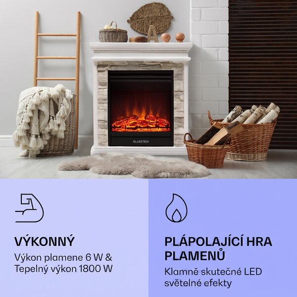 Klarstein Nevis Peak Elektrický krb - elektrický krb s tepelným výkonem 1800 W, elektrický krb s časovačem, teplota: 10 až 30 °C, LED iluze plamene, včetně dálkového ovládání