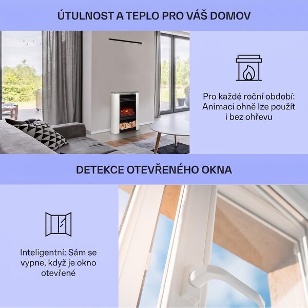 Klarstein Elektrický krb, elektrické ohřívače do obývacího pokoje a interiéru, elektrický krb s LED plameny, úsporný elektrický ohřívač, ventilátorový ohřívač s časovačem, nastavitelný termostat, ohřívač 1800 W