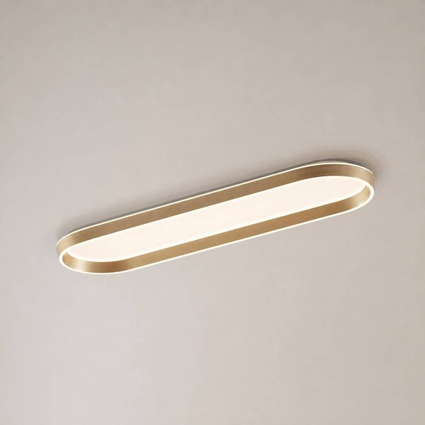 Lucande LED stropní svítidlo Rylan, 112 cm, mosaz, stmívatelné,, stmívatelný, Mosaz / zlato, Obývací pokoj / jídelna, kov, Moderní