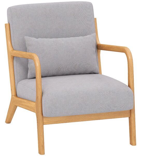 HOMCOM Lounge Křeslo Nordic Křeslo Obývací Pokoj S Rukama Polštář a Rám z Kaučukovníku pro Ložnici Nosnost 120 kg 61x78x76 cm Šedé | Aosom