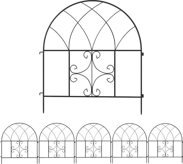 Fortuna Lai Zahradní plot Ocelový plot 300 cm x 70 cm vysoký Dekorativní mřížový plot Sada plotových prvků Zahradní plot Horní oblouk Plot pro psy Plot pro psy do zahrady Květinové záhony Bariéra pro zvířata Venkovní použití Černý