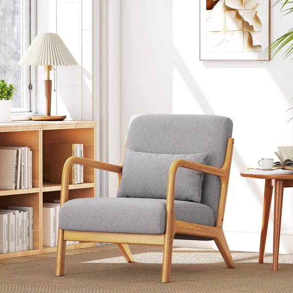 HOMCOM Lounge Křeslo Nordic Křeslo Obývací Pokoj S Rukama Polštář a Rám z Kaučukovníku pro Ložnici Nosnost 120 kg 61x78x76 cm Šedé | Aosom