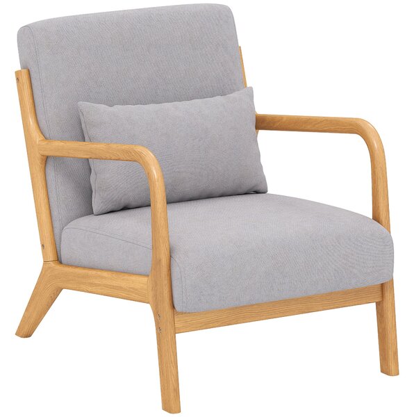 HOMCOM Lounge Křeslo Nordic Křeslo Obývací Pokoj S Rukama Polštář a Rám z Kaučukovníku pro Ložnici Nosnost 120 kg 61x78x76 cm Šedé | Aosom