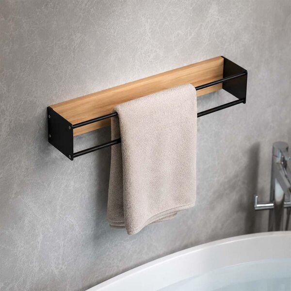 Nástěnný držák na ručníky dřevo/kov 40 cm