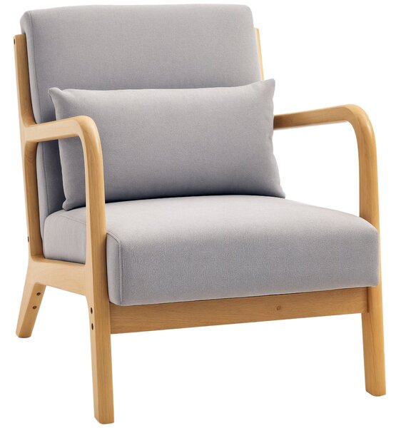 HOMCOM Lounge Křeslo Nordic Křeslo Obývací Pokoj S Rukama Polštář a Rám z Kaučukovníku pro Ložnici Nosnost 120 kg 61x78x76 cm Šedé | Aosom