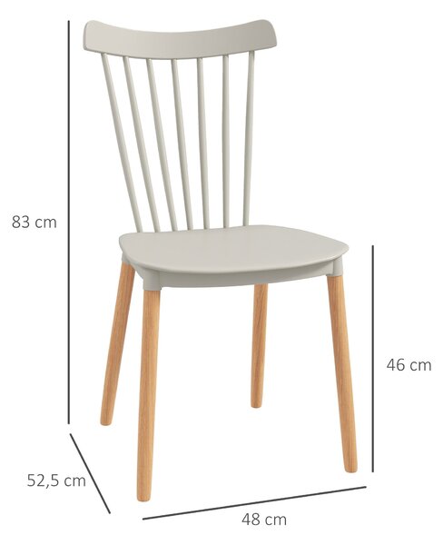 HOMCOM Sada 4 Nordic Stylových Jídelních Židlí s Vysokým Opěradlem Polypropylenové Sedadlo a Bukové Nohy 120 kg Nosnost 48x52.5x83 cm Šedá | Aosom