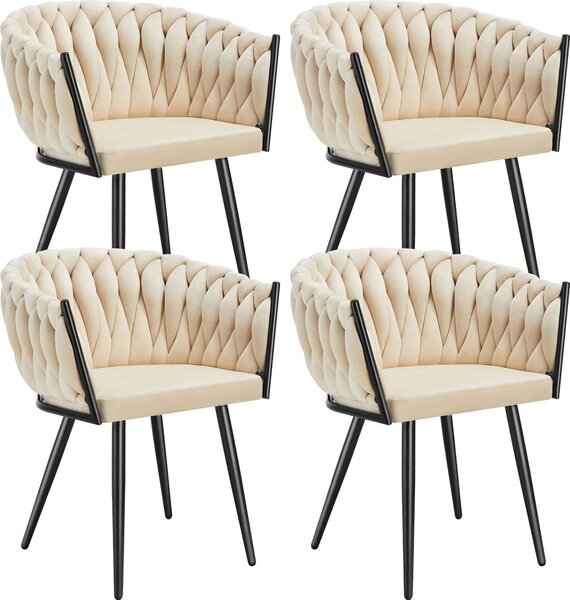 Tectake® Set jídelní židle Astano čalouněná, se sametovým potahem, pletený vzor 60,5 x 55 x 75 cm