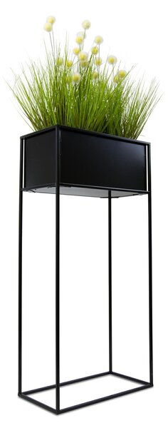 KOVOVÝ KVĚTINÁČ SE STOJÁNEM RECT 90X24X44 CM ČERNÁ