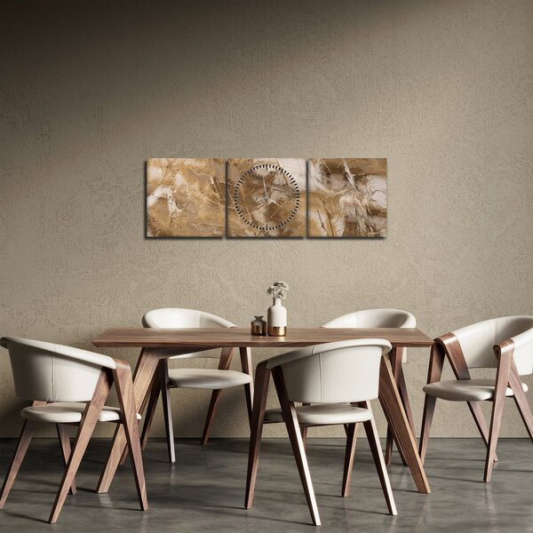 Obraz - Hnědá abstrakce (s hodinami) (90x30 cm)