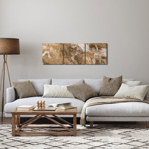 Obraz - Hnědá abstrakce (s hodinami) (90x30 cm)