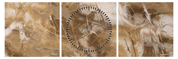 Obraz - Hnědá abstrakce (s hodinami) (90x30 cm)