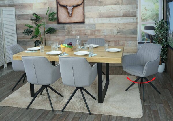 Sada 6 jídelních židlí HWC-L79, kuchyňská židle polohovací židle s područkami, otočná poloha v autě látka/textil světle šedá