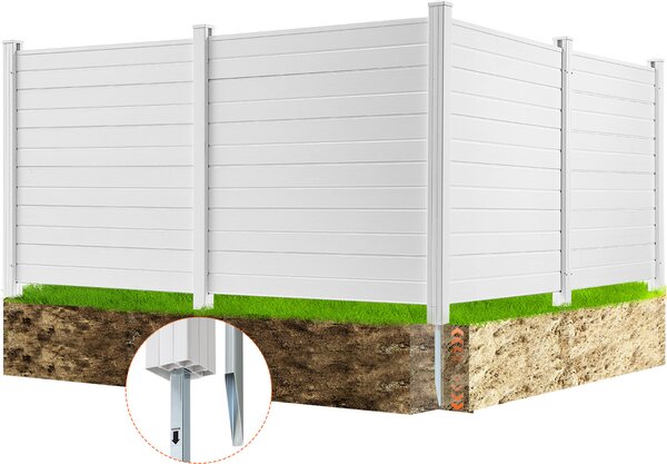 VEVOR 4xPanely zahradní plot 122x122cm plot na ochranu soukromí PVC a pozinkovaný plech zemní hrot větrný plot kovové sloupky do 50 cm laťkový plot plot na ochranu soukromí ideální pro bazénové zařízení klimatizační systémy
