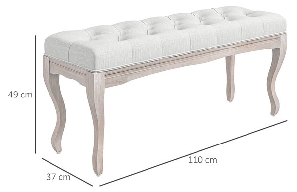HOMCOM Lavice na konci postele s dřevěnými nohami a polstrovaným sedákem Nosnost 120 kg, Lavice do předsíně 110x37x49 cm, Krémová | Aosom