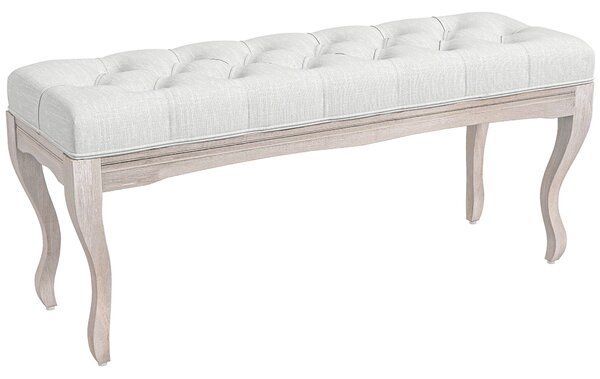 HOMCOM Lavice na konci postele s dřevěnými nohami a polstrovaným sedákem Nosnost 120 kg, Lavice do předsíně 110x37x49 cm, Krémová | Aosom