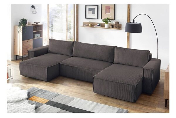 Taupe manšestrová rozkládací rohová pohovka (do "U") Nihad – Bobochic Paris