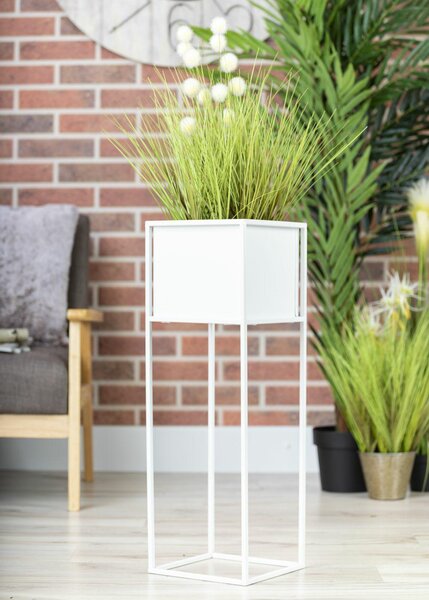 KOVOVÝ KVĚTINÁČ SE STOJÁNEM PLAIN 70X24 CM BÍLÁ