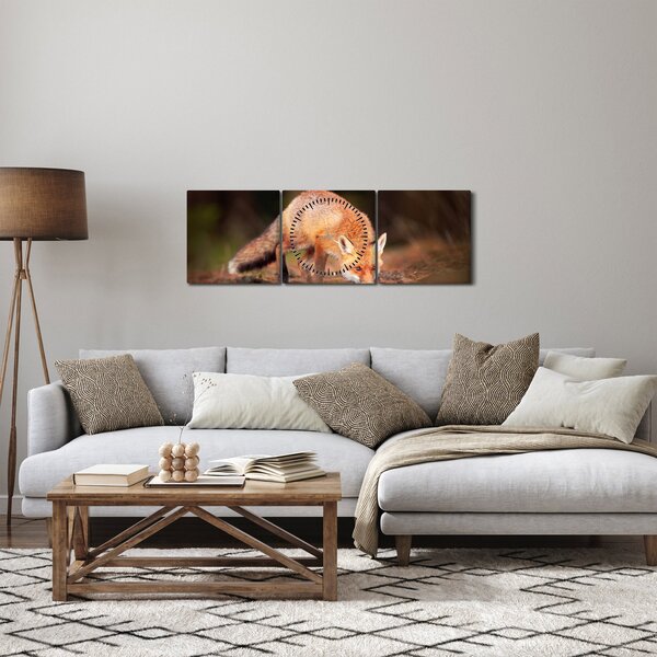 Obraz - Lišák v lese (s hodinami) (90x30 cm)
