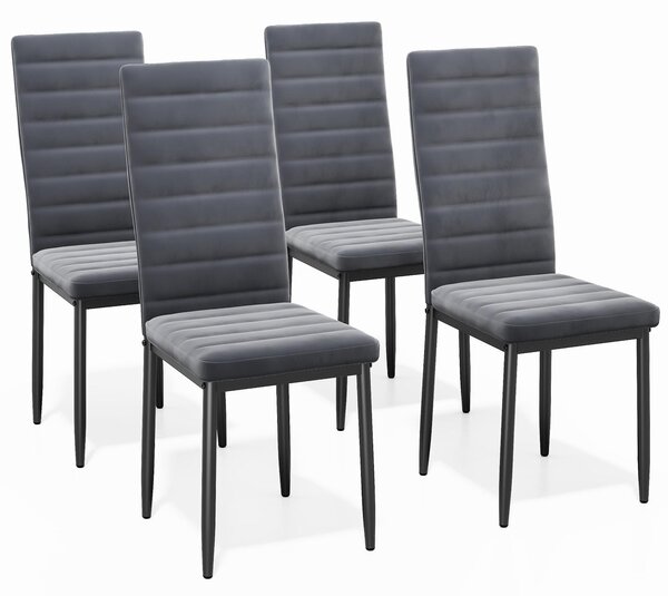 Sada 4 jídelních židlí Bealife TB40 - ergonomické opěradlo, sametový potah ve světle šedé/tmavě šedé barvě | Moderní design
