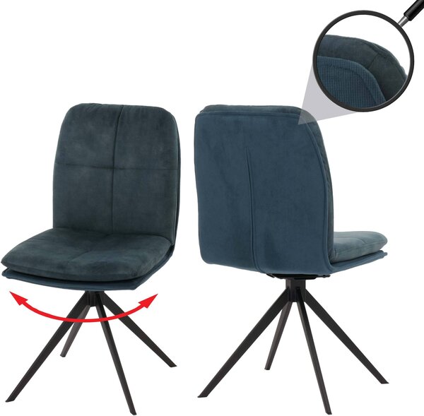 Sada 2 jídelních židlí HWC-M68, kuchyňská židle křeslo, otočná automatická poloha, kov tkanina/textil modrá