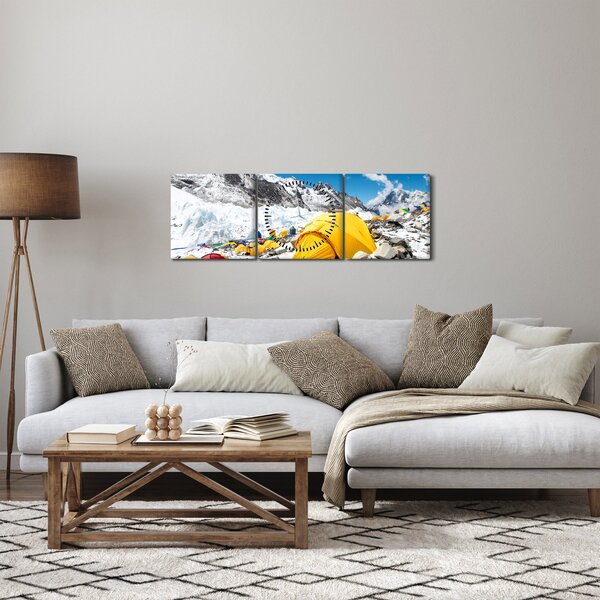 Obraz - Kempování v horách (s hodinami) (90x30 cm)