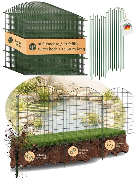 Plot zahradní plot zásuvný plot plot pro zahradní jezírko 18 plotových prvků 78 cm vysoký kovový plot pro psy mřížový plot horní oblouk zelený V2Aox6 x 6cm